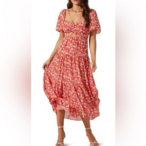 ASTR the Label Floral Cutout Lace-up Midi Dress